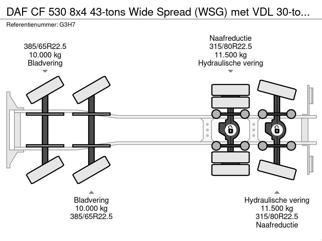Abrollcontainer tipa DAF CF 530 8x4 43-tons Wide Spread (WSG) met VDL 30-tons haakarmsyst, Gebrauchtmaschine u Groenekan (Slika 6)
