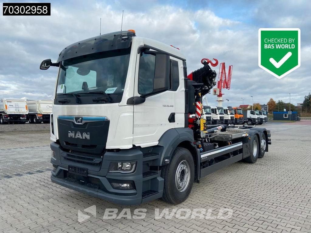 Abrollcontainer Türe ait MAN TGS 26.440 6X2 NEW! Fassi 235A Crane Hyva 20-57-S Lift+ Steering, Neumaschine içinde Veghel (resim 1)