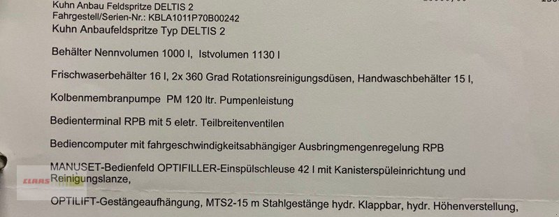 Anbauspritze of the type Kuhn Deltis 2, Gebrauchtmaschine in Schwülper (Picture 17)