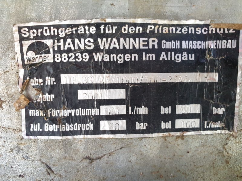 Anhängespritze des Typs Hans Wanner S1000, Gebrauchtmaschine in Ballrechten -. Dottingen (Bild 1)