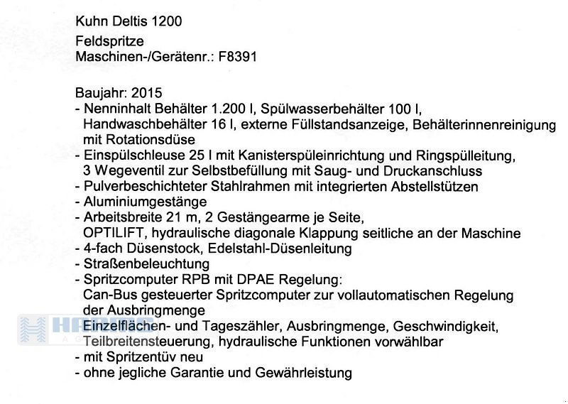 Anhängespritze del tipo Kuhn Deltis 1200, Gebrauchtmaschine In Sassenholz (Immagine 14)