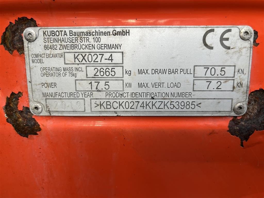 Bagger typu Kubota kx027-4 Engcon rotortilt med klo og centralsmørring, Gebrauchtmaschine w Rønnede (Zdjęcie 7)