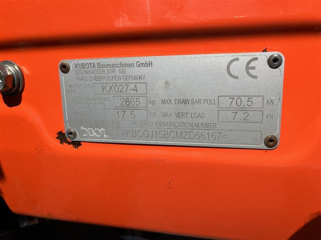Bagger del tipo Kubota kx027-4 Tiltman med hydraulisk s40, Gebrauchtmaschine en Rønnede (Imagen 8)