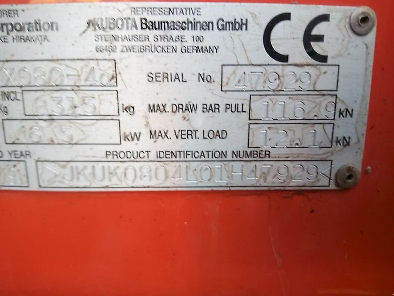 Bagger a típus Kubota KX080-4  mit Gummiketten, Gebrauchtmaschine ekkor: Fürstenstein (Kép 15)