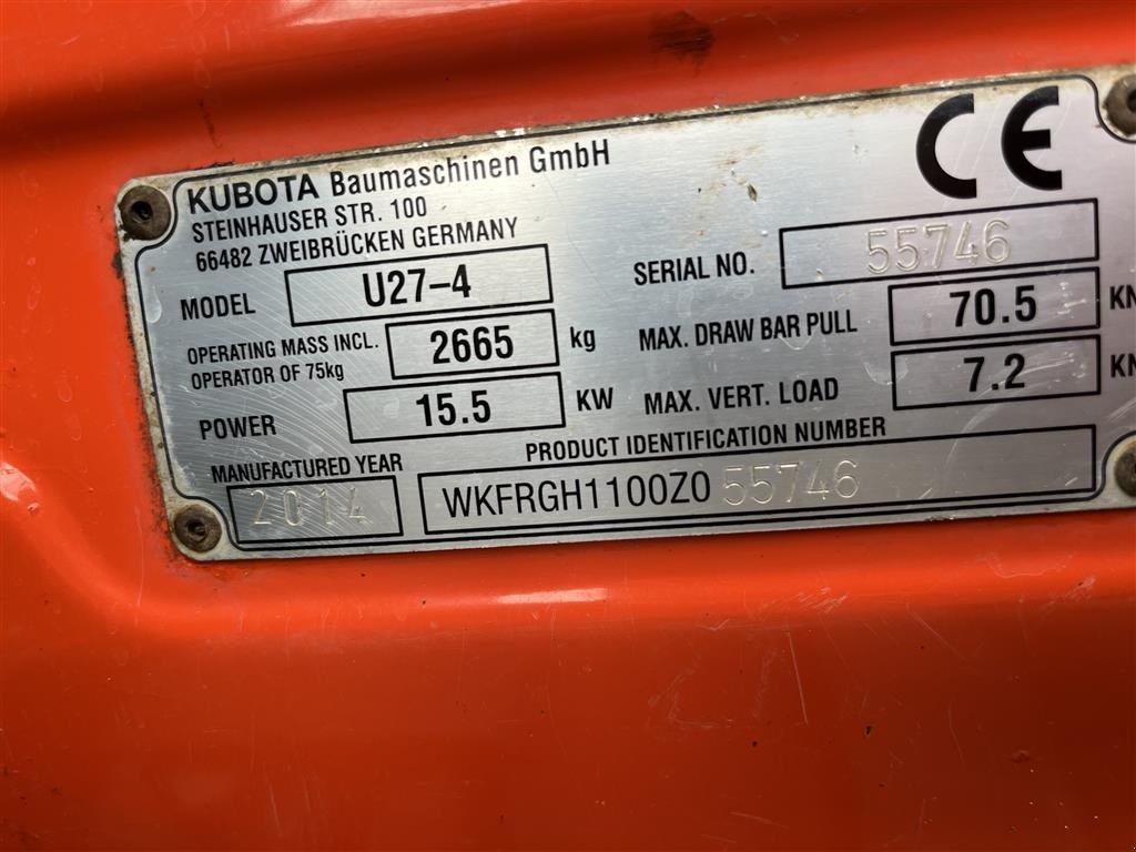 Bagger des Typs Kubota U 27-4 kipbar planerskovl og 3 graveskovle, Gebrauchtmaschine in Rønnede (Bild 4)