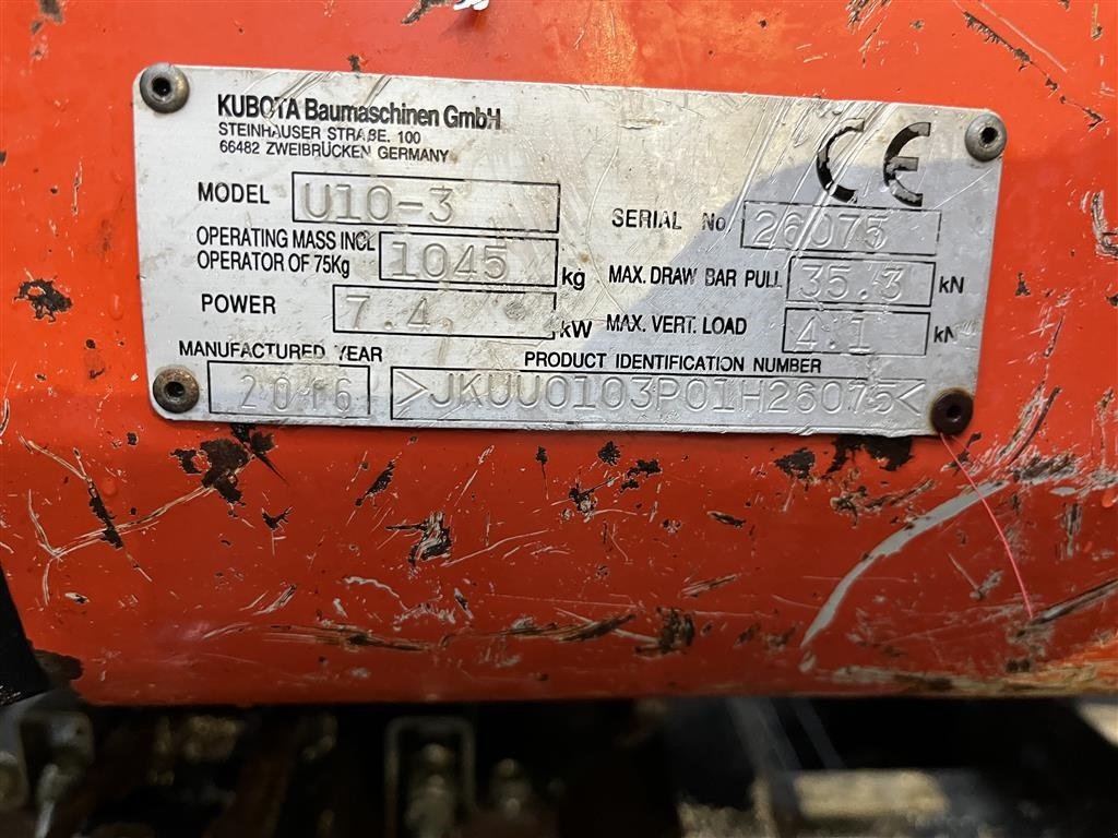 Bagger des Typs Kubota U10-3 1100kg maskine med 3 skovle., Gebrauchtmaschine in Rønnede (Bild 9)