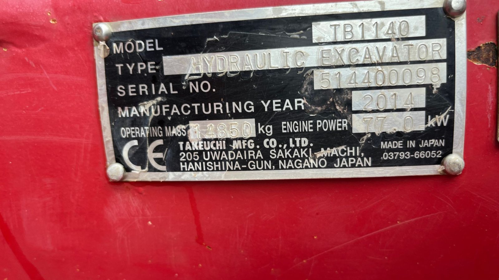 Bagger del tipo Takeuchi TB1140 Hydraulisk s60 skifte, Gebrauchtmaschine In Rønnede (Immagine 9)