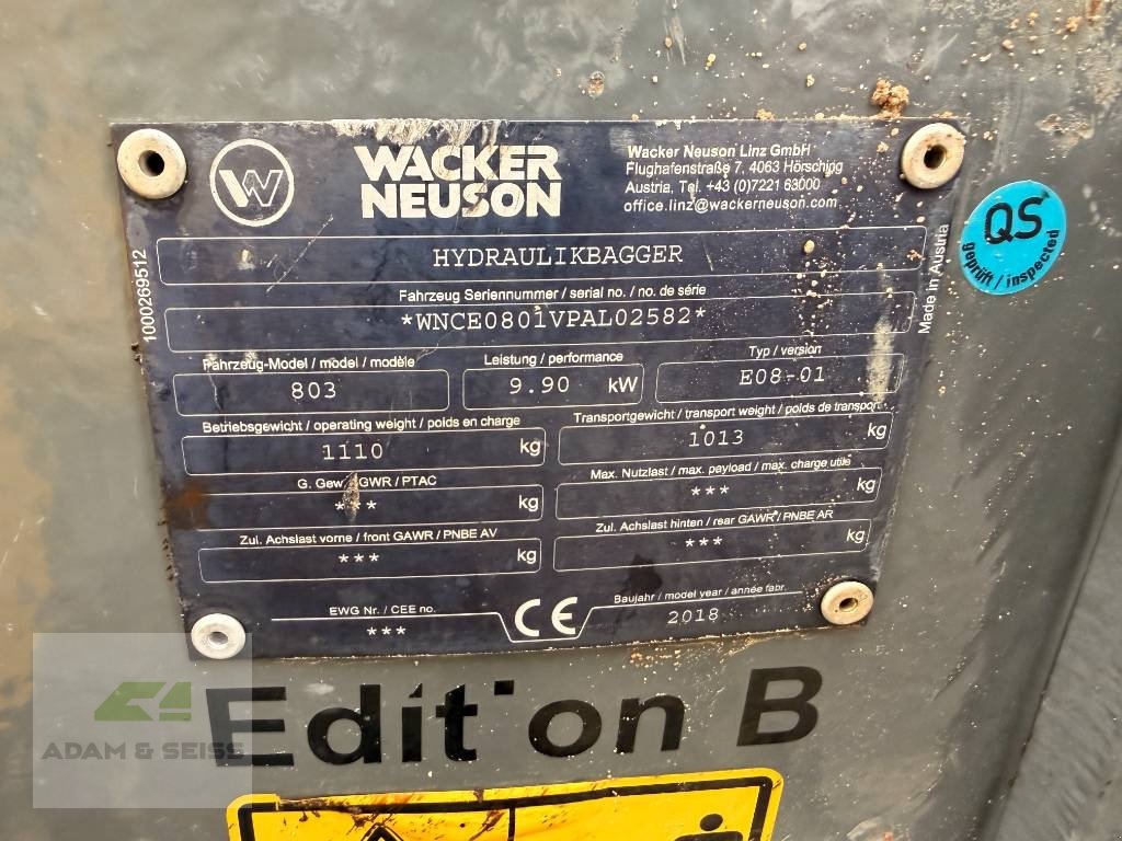 Bagger του τύπου Wacker Neuson 803, Gebrauchtmaschine σε Neudrossenfeld (Φωτογραφία 22)