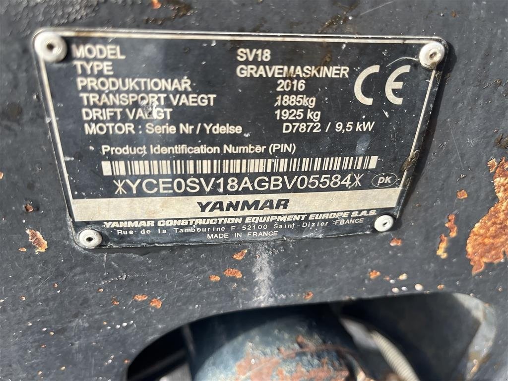 Bagger a típus Yanmar SV 18 3skovle, Gebrauchtmaschine ekkor: Rønnede (Kép 13)