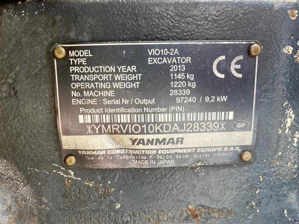 Bagger des Typs Yanmar Vio 10 halvautomatisk s30/150 skifte, Gebrauchtmaschine in Rønnede (Bild 8)