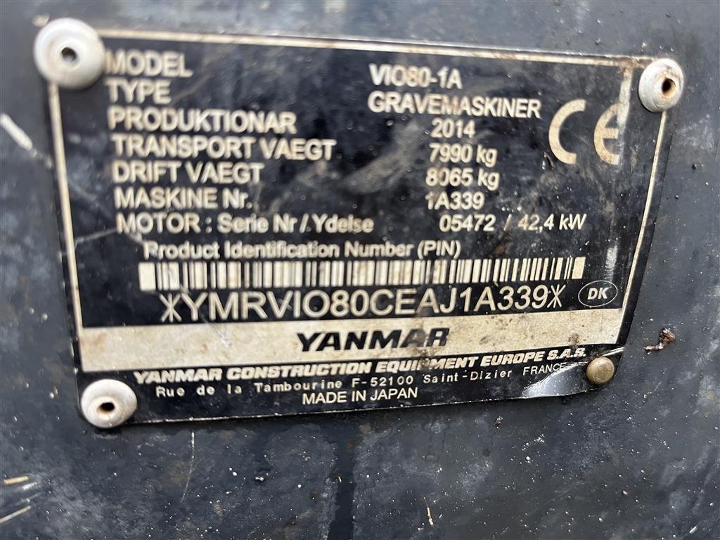 Bagger a típus Yanmar ViO80 -1A 8tons maskine med hydraulisk hurtigskifte, Gebrauchtmaschine ekkor: Rønnede (Kép 15)