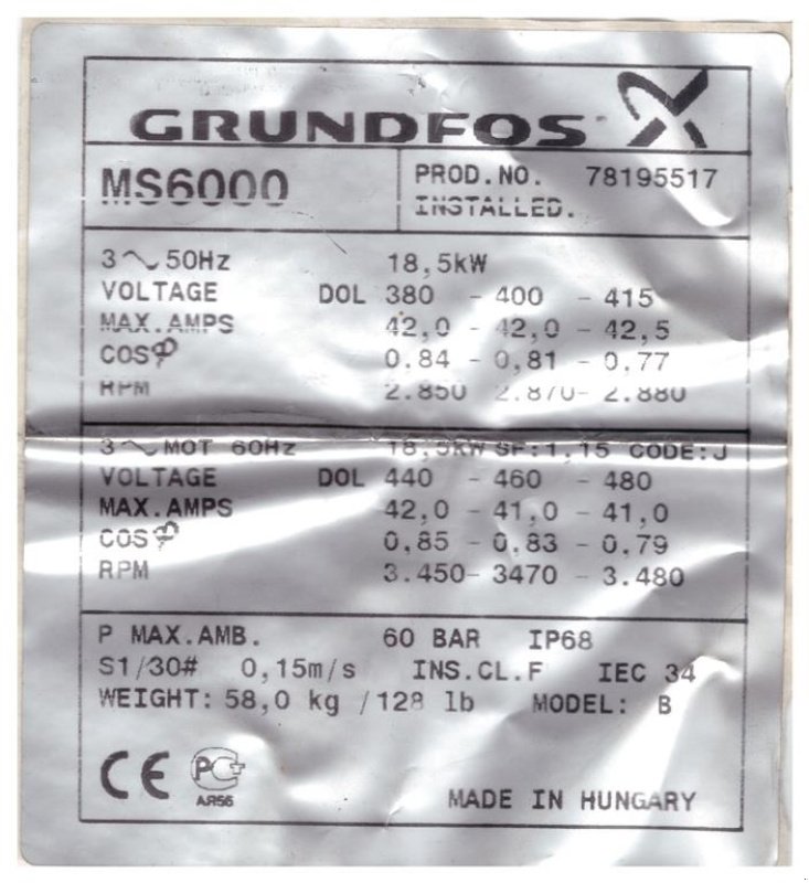 Beregnungspumpe от тип GRUNDFOS SP60/11 - 25 HK, Gebrauchtmaschine в Tønder (Снимка 1)