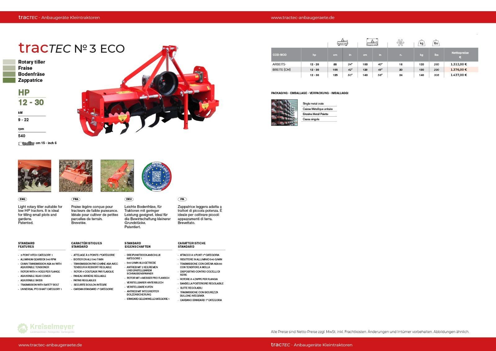 Bodenfräse des Typs TracTec No 3 Eco + Gelenkwelle ab 20 PS (z.B. für Solis Traktor) Bodenfräse Fräse, Neumaschine in Feuchtwangen (Bild 2)