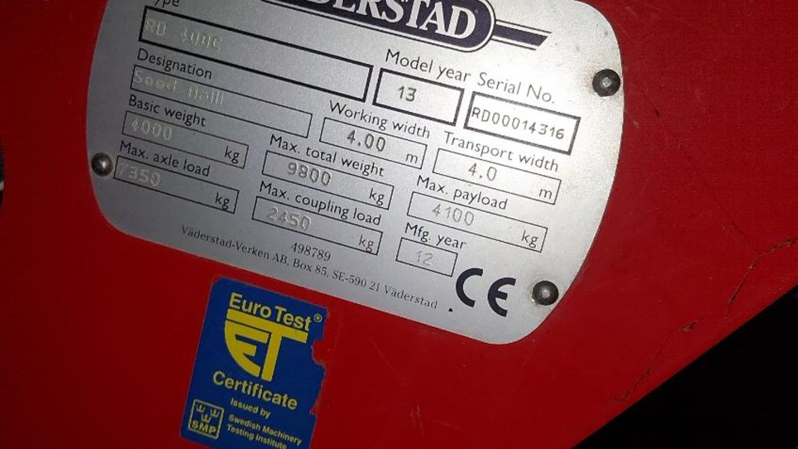 Direktsaatmaschine Türe ait Väderstad Rapid 400C, Gebrauchtmaschine içinde øster ulslev (resim 5)