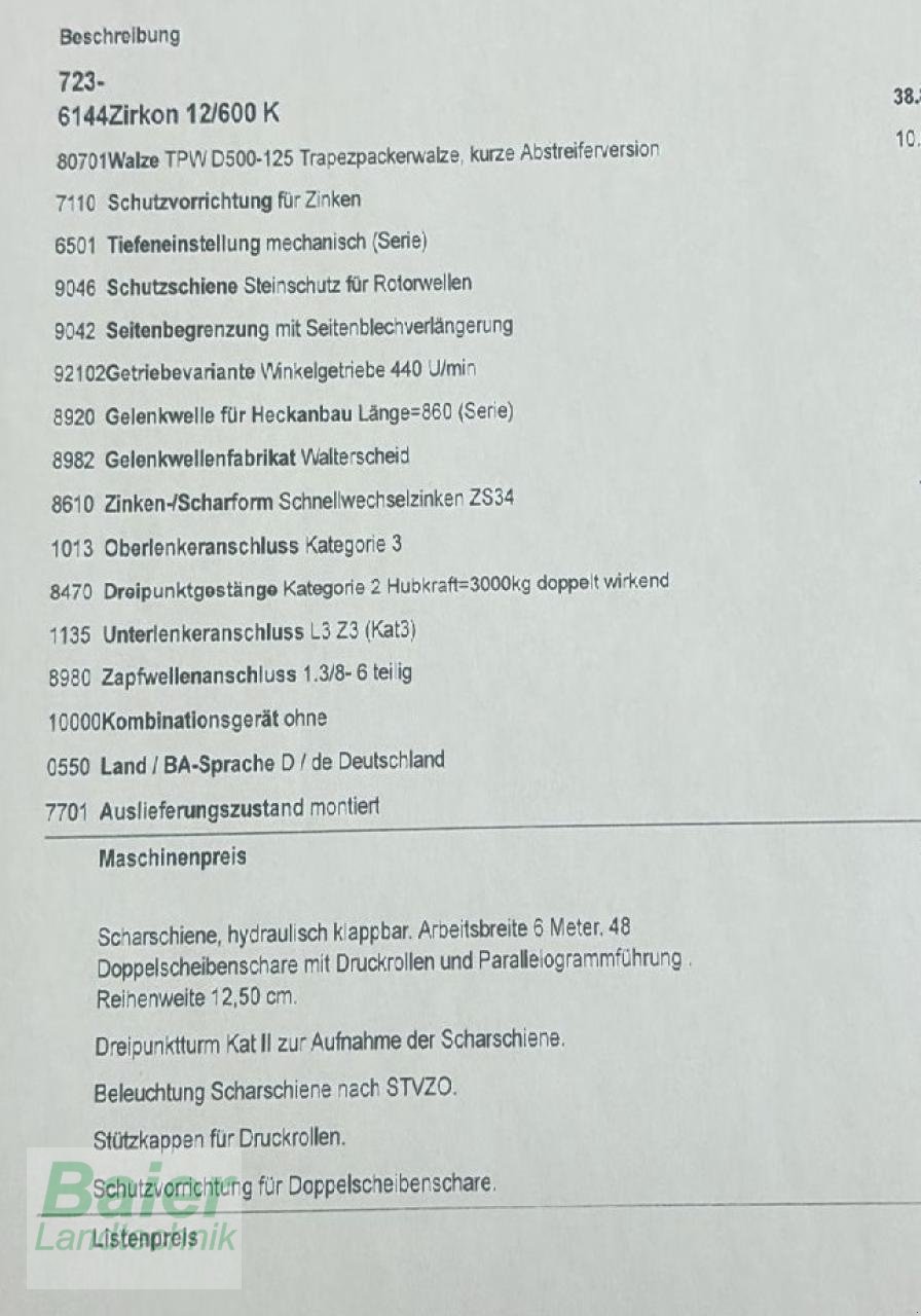 Drillmaschinenkombination of the type Lemken Zirkon 12/600, Gebrauchtmaschine in OBERNDORF-HOCHMOESSINGEN (Picture 7)