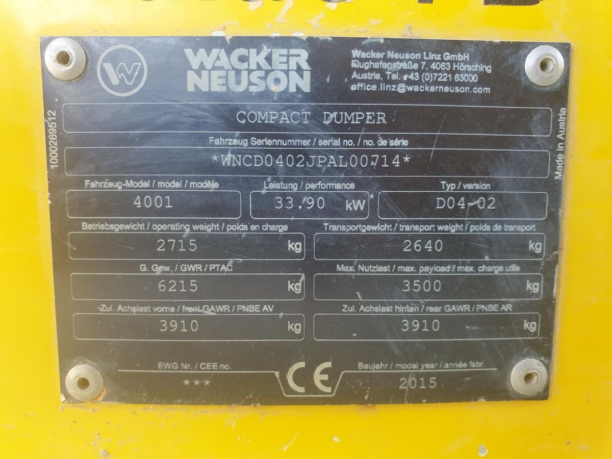 Dumper типа Wacker Neuson 4001s, Gebrauchtmaschine в Gallspach (Фотография 13)