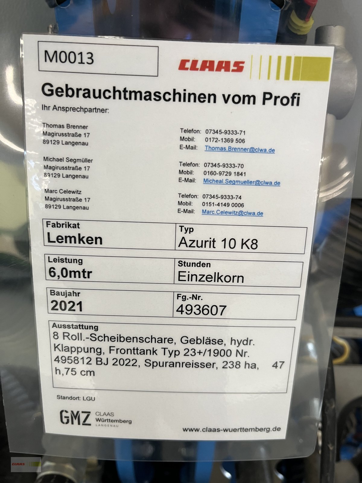 Einzelkornsägerät des Typs Lemken Azurit 10 K 8 PREIS REDZUIERT !!!, Gebrauchtmaschine in Langenau (Bild 12)