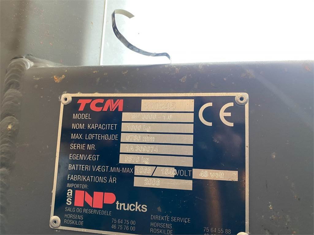 Elektrostapler типа TCM TSP6000-1.0, Gebrauchtmaschine в Hemmet (Фотография 9)