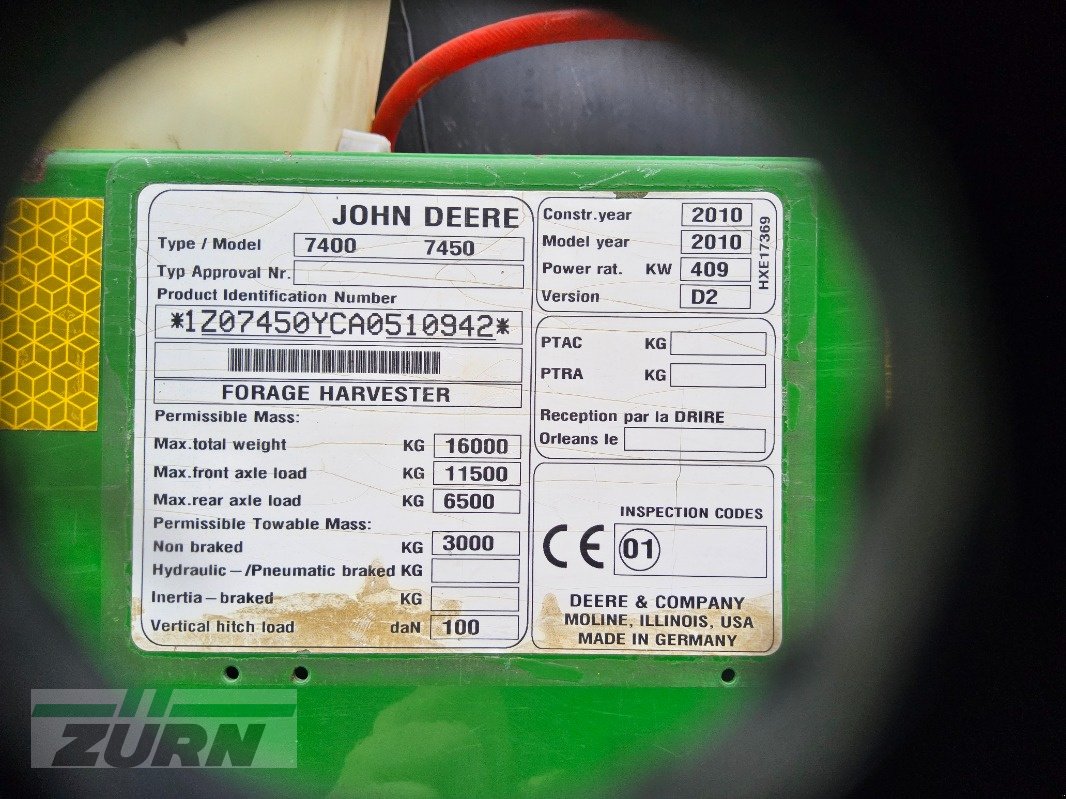 Feldhäcksler des Typs John Deere 7450, Gebrauchtmaschine in Windsbach (Bild 13)
