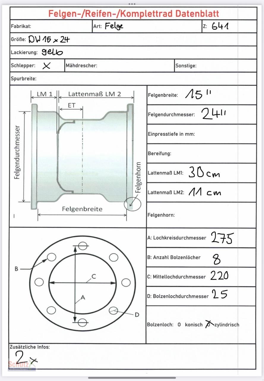 Felge typu John Deere 15X24 / 8 Loch Felge, Gebrauchtmaschine v Schierling (Obrázek 4)