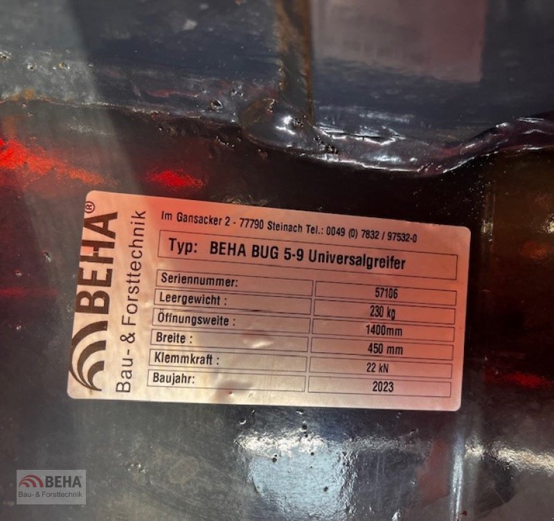 Forstgreifer und Zange a típus BEHA Universalgreifer BUG 5-9 m. Kompaktrotator 605, Lehnhoff MS03, Top Zustand, Gebrauchtmaschine ekkor: Steinach (Kép 4)