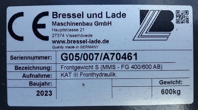 Frontgewicht des Typs Bressel & Lade Frontgewicht S (MMS - FG 400600 AB), Neumaschine in Itterbeck (Bild 12)