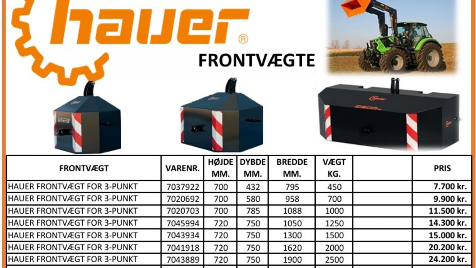 Frontgewicht typu Hauer Frontvægte 450-2.500 kg., Gebrauchtmaschine v Vrå (Obrázek 12)