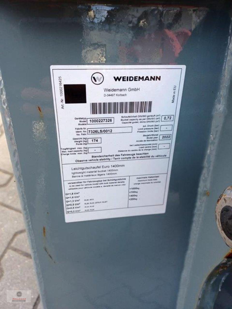 Frontladerzubehör a típus Weidemann  Schaufel 1400mm EURO, Gebrauchtmaschine ekkor: Barßel Harkebrügge (Kép 3)