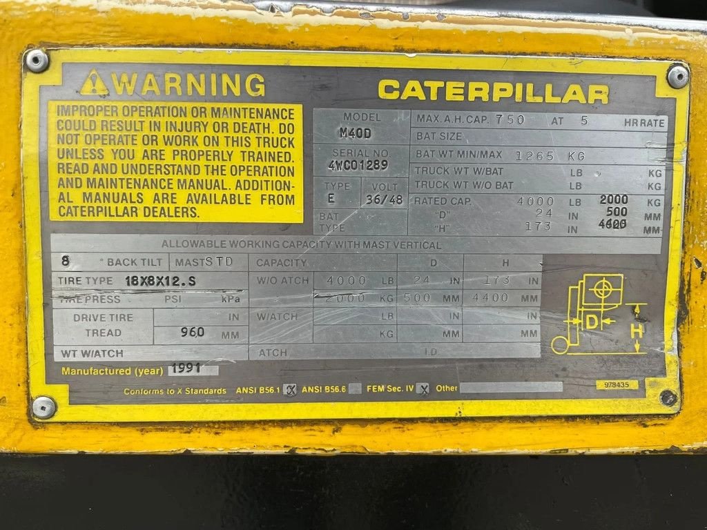 Frontstapler typu Caterpillar M40D 2 ton Duplex Freelift Sideshift Elektra heftruck, Gebrauchtmaschine w VEEN (Zdjęcie 3)