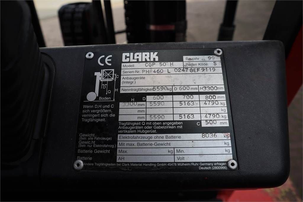 Frontstapler typu Clark CGP50H Valid Inspection (UVV) Till 09-2022, 5t Cap, Gebrauchtmaschine v Groenlo (Obrázok 7)