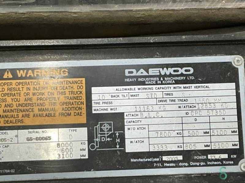 Frontstapler типа Daewoo D80S-2, Gebrauchtmaschine в Wijchen (Фотография 11)