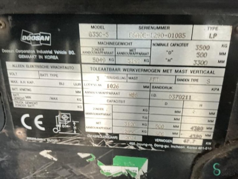 Frontstapler типа Doosan G35C-5, Gebrauchtmaschine в Wijchen (Фотография 11)