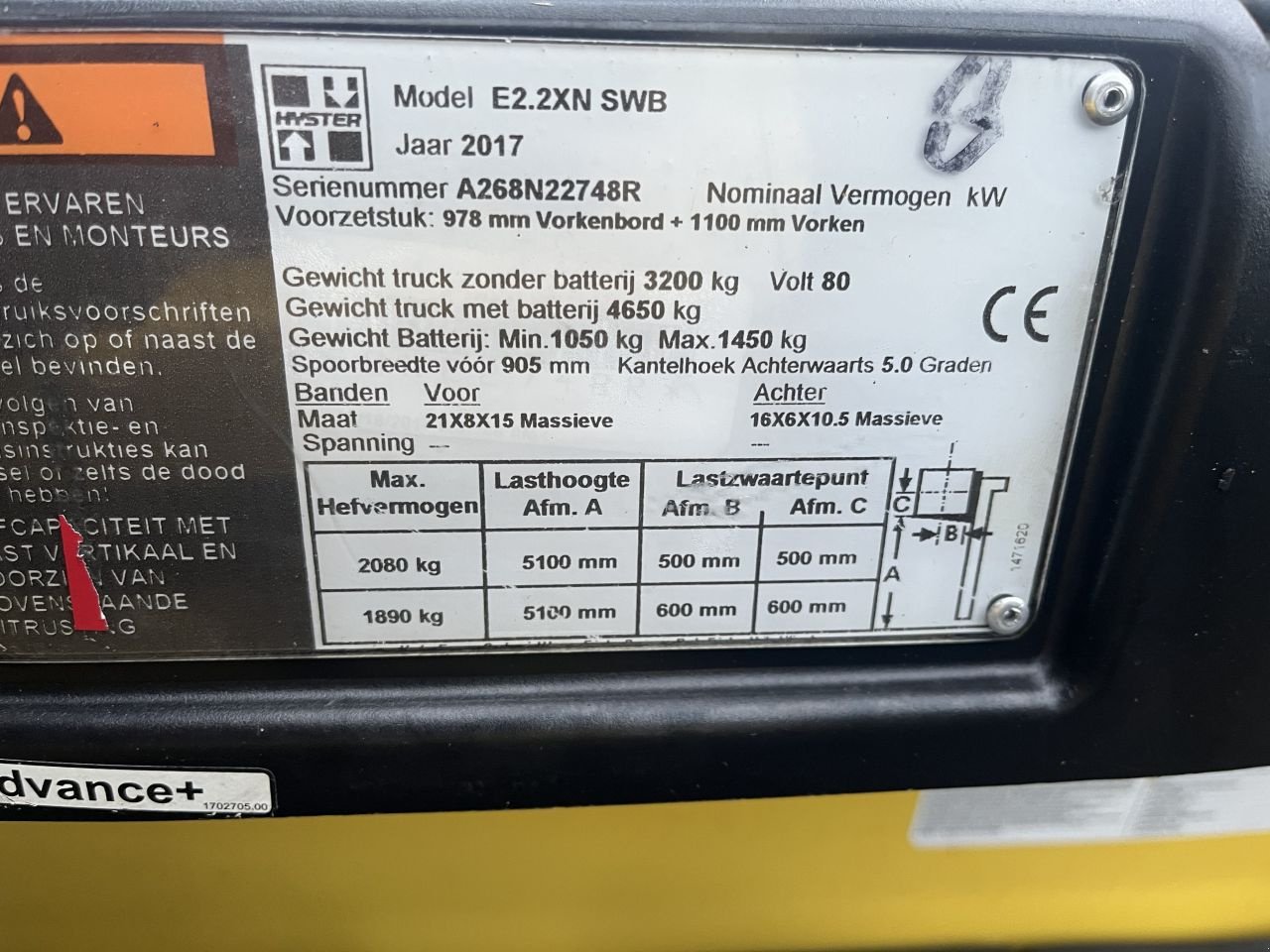 Frontstapler typu Hyster E2.2XN SWB, Gebrauchtmaschine v Etten Leur (Obrázek 9)
