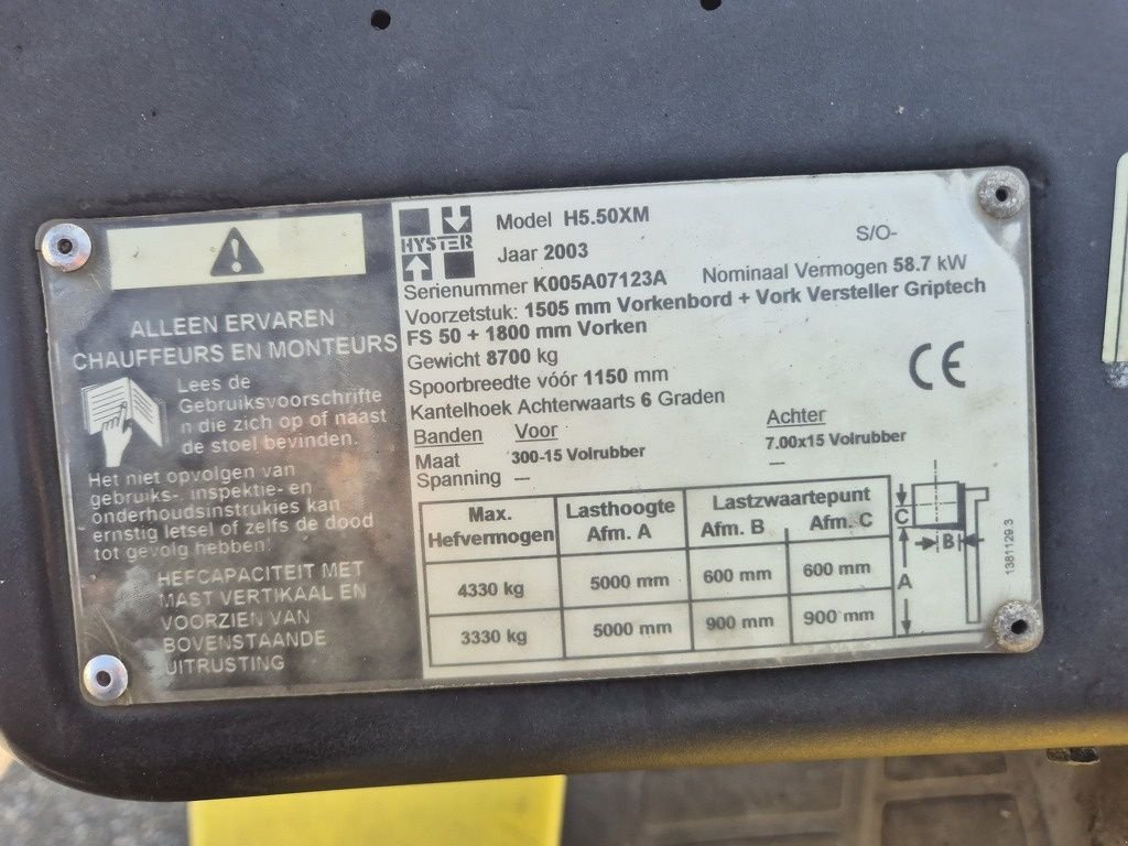 Frontstapler des Typs Hyster H 5.50XM, Gebrauchtmaschine in Mijdrecht (Bild 7)