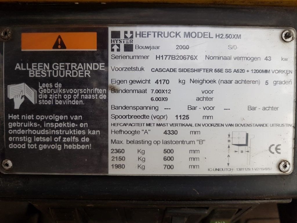Frontstapler des Typs Hyster H2.50XM 2.5 ton Duplex Sideshift LPG Heftruck, Gebrauchtmaschine in VEEN (Bild 4)