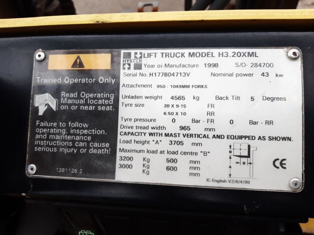 Frontstapler des Typs Hyster H3.20XML Diesel H3.20XML, Gebrauchtmaschine in Mijdrecht (Bild 4)