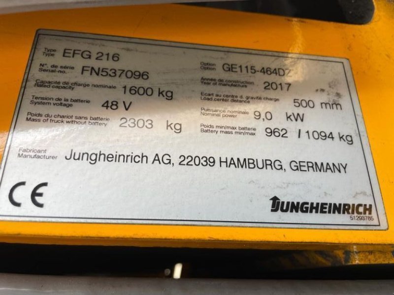 Frontstapler tip Jungheinrich EFG 216 Elektra 1.6 ton Triplex Freelift Sideshift Elektra Heftr, Gebrauchtmaschine in VEEN (Poză 11)