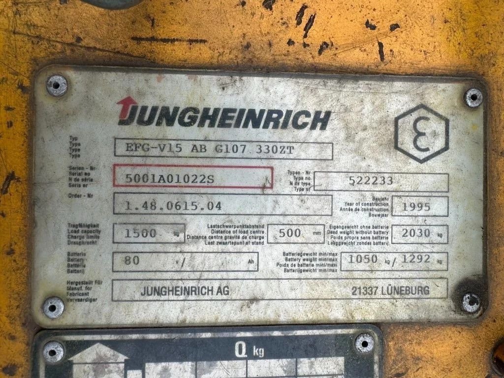 Frontstapler des Typs Jungheinrich EFG-V15 1.5 ton Triplex Freelift Elektra Heftruck, Gebrauchtmaschine in VEEN (Bild 4)