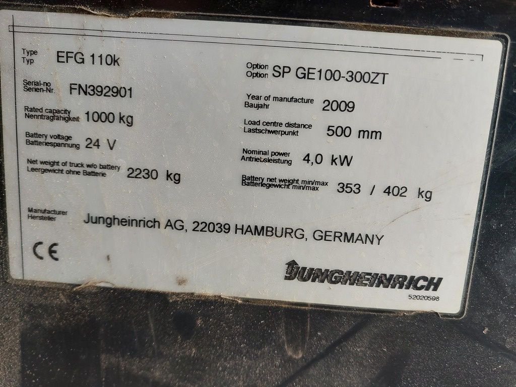 Frontstapler типа Jungheinrich EFG110K, Gebrauchtmaschine в Swifterbant (Фотография 9)