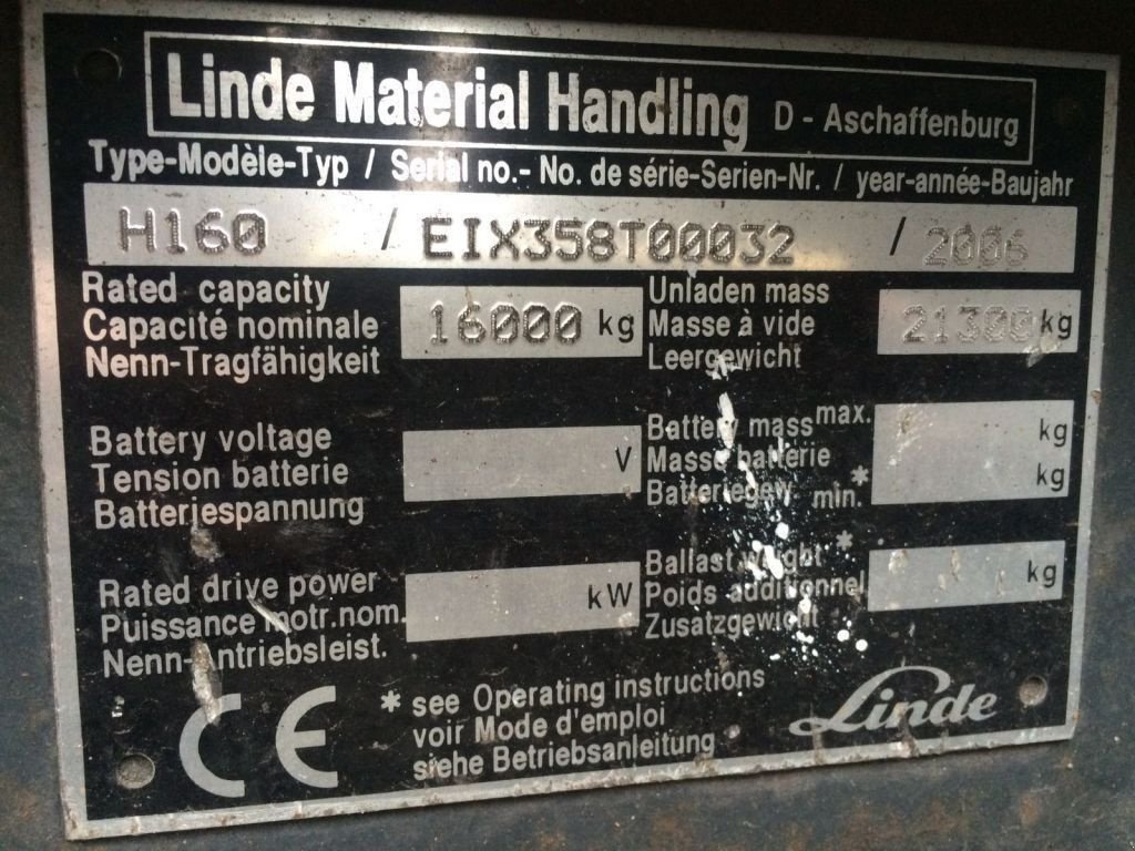 Frontstapler del tipo Linde H160 16 ton Diesel Sideshift Positioner Heftruck, Gebrauchtmaschine en VEEN (Imagen 7)