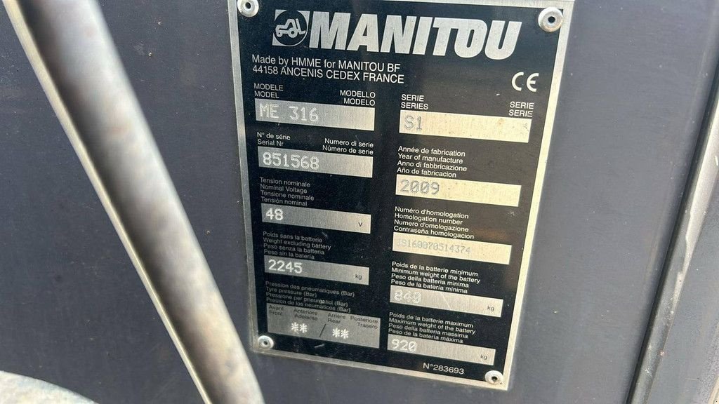 Frontstapler of the type Manitou ME 316, Gebrauchtmaschine in Antwerpen (Picture 4)