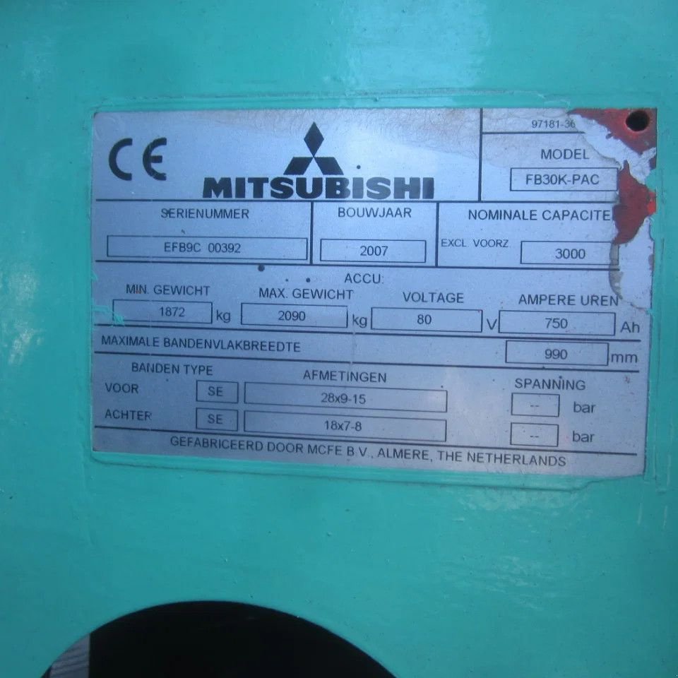 Frontstapler Türe ait Mitsubishi FB30K, elek., triplex, side shift, HH 4.70 mtr., Gebrauchtmaschine içinde Tubbergen (resim 4)