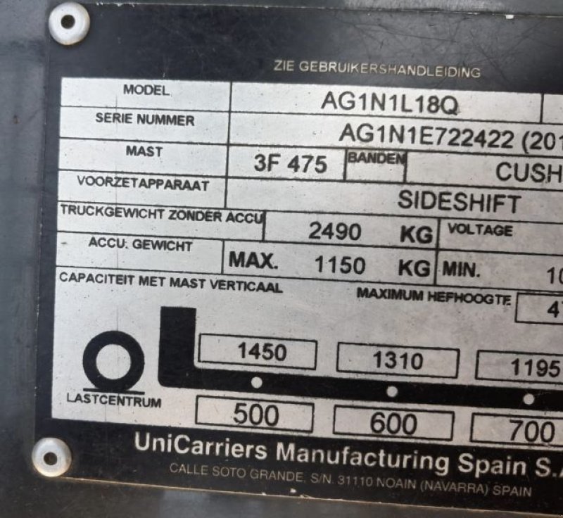 Frontstapler typu Sonstige Unicarriers (Nissan) TX18-3 AG1N1L18Q, Gebrauchtmaschine v Ridderkerk (Obrázek 6)