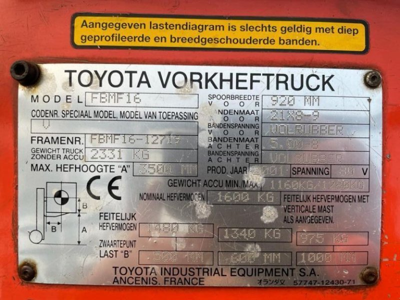 Frontstapler des Typs Toyota 1.6 ton FBMF16 Duplex Sideshift Elektra Heftruck, Gebrauchtmaschine in VEEN (Bild 4)