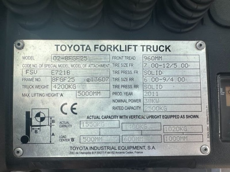 Frontstapler des Typs Toyota 2.5 ton Tonero 25 Triplex Freelift Sideshift LPG Heftruck, Gebrauchtmaschine in VEEN (Bild 7)