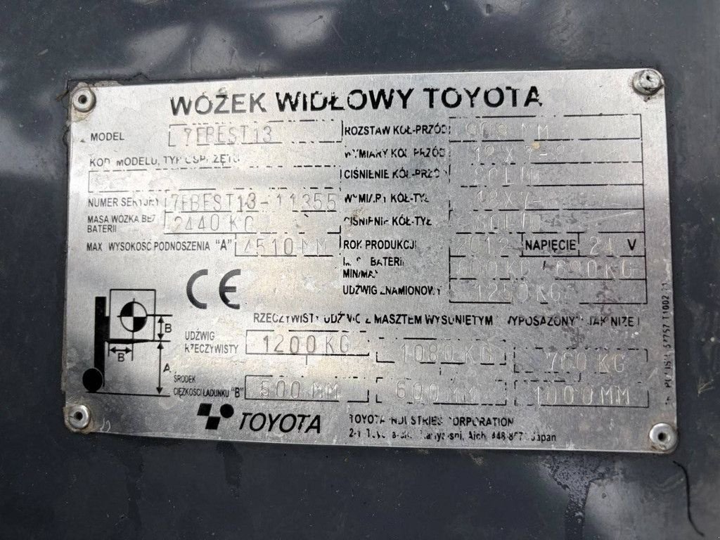 Frontstapler del tipo Toyota 7FBEST13, Gebrauchtmaschine en Antwerpen (Imagen 9)