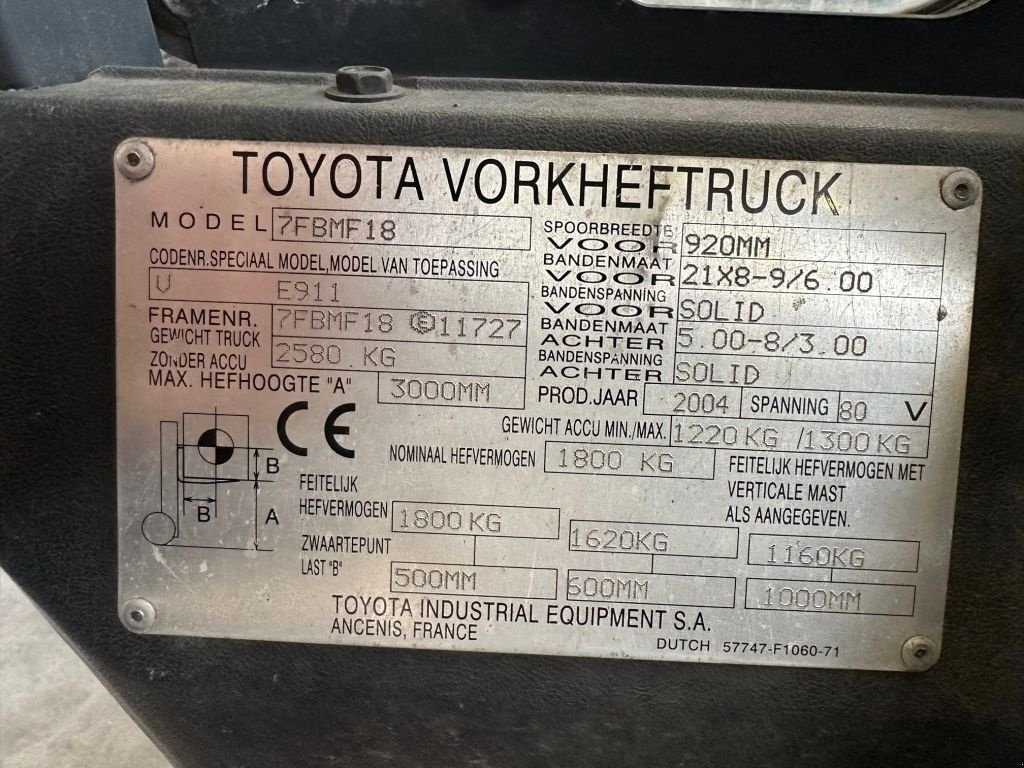 Frontstapler des Typs Toyota 7FBMF 18 Duplex Sideshift 1.8 ton Elektra Heftruck, Gebrauchtmaschine in VEEN (Bild 4)