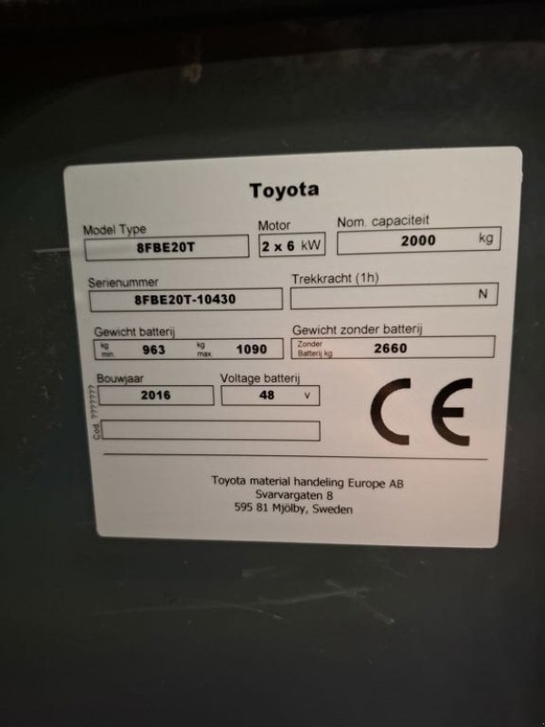 Frontstapler a típus Toyota 8FBE20T, Gebrauchtmaschine ekkor: Barneveld (Kép 7)