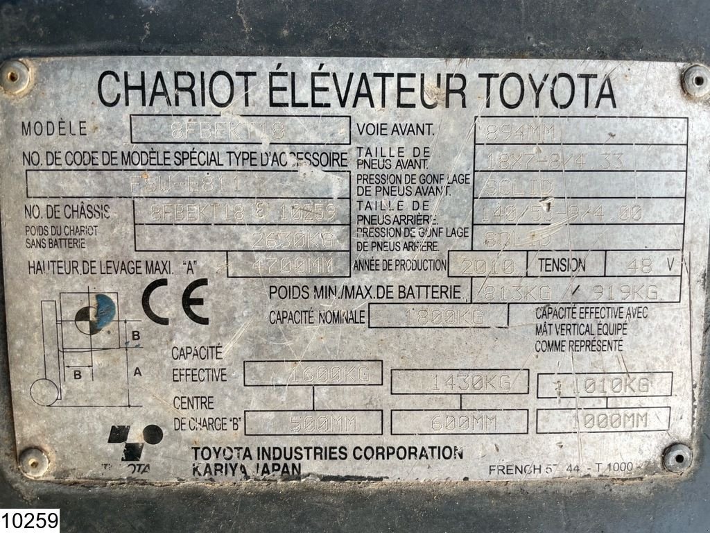 Frontstapler des Typs Toyota 8FBEKT18 1800KG, 4.7M, 6492h, charger, Gebrauchtmaschine in Ede (Bild 8)