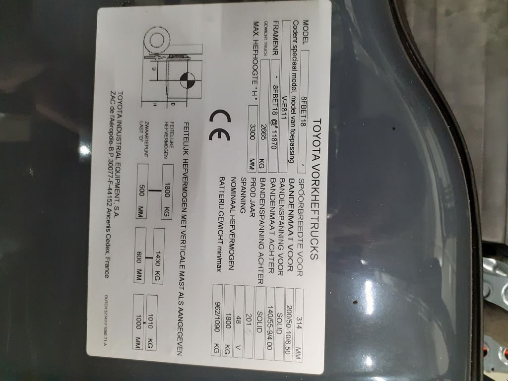 Frontstapler des Typs Toyota 8FBET18, Gebrauchtmaschine in Barneveld (Bild 7)